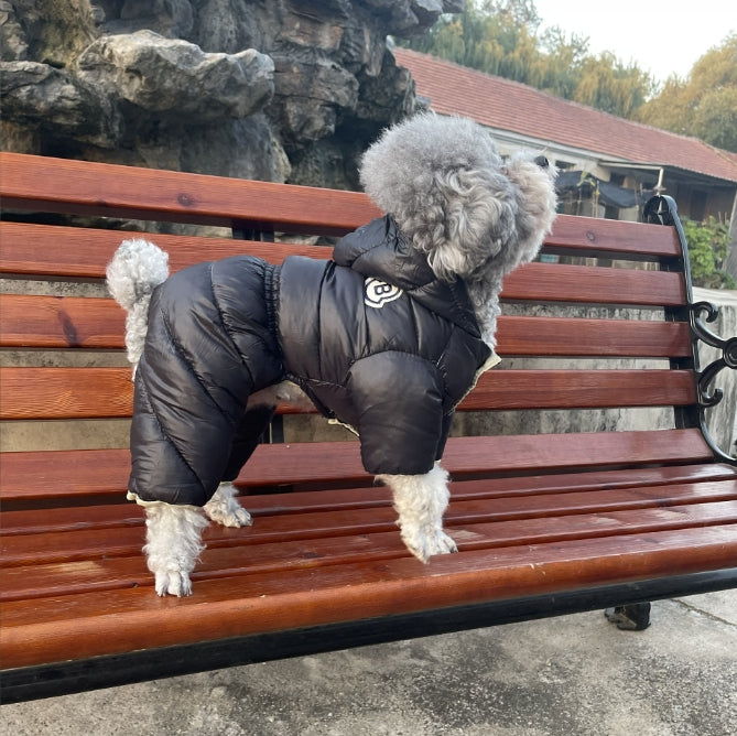 Black Warm Puffer Dog Coat - Waterproof Four-Legged Winter Jumpsuit for Small Dogs V888-ELOSUNG34324