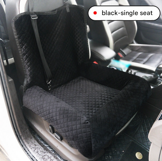 Black Plush Dog Car Booster Seat - 2-in-1 Travel Bed for Small Dogs with Washable Cover V888-ELOSUNG34330