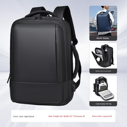 Black Expandable Business Laptop Backpack with USB Charging Port - Large Capacity Work & Travel Bag for 15.6 V888-ELOSUNG34336