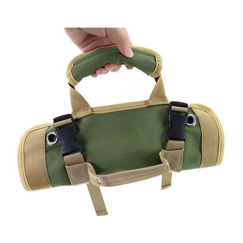 Black Heavy-Duty Roll-Up Tool Bag Organizer - Waterproof 1200D Fabric with 6 Pockets & Detachable Pouches V888-ELOSUNG34344