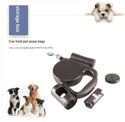 Black 3-in-1 Retractable Dog Leash with LED Flashlight & Poop Bag Dispenser | Heavy Duty Tangle-Free Leash V888-ELOSUNG34345