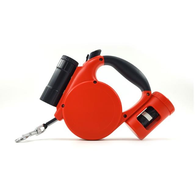 Red 3-in-1 Retractable Dog Leash with LED Flashlight & Poop Bag Dispenser | Heavy Duty Tangle-Free Leash for V888-ELOSUNG34346