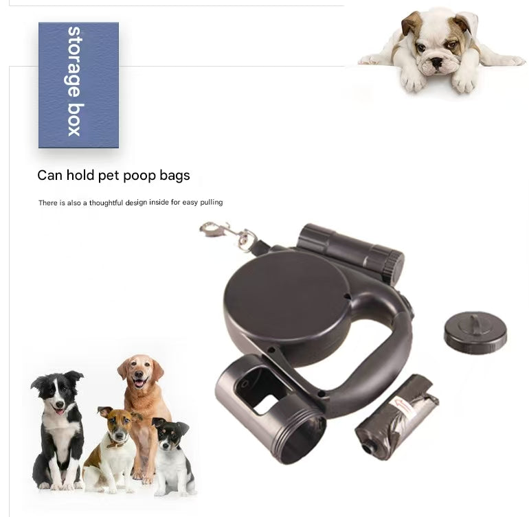 Red 3-in-1 Retractable Dog Leash with LED Flashlight & Poop Bag Dispenser | Heavy Duty Tangle-Free Leash for V888-ELOSUNG34346