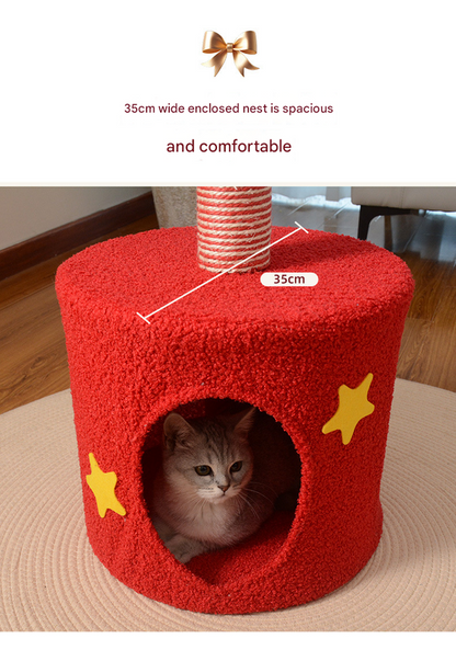 Festive Christmas Tree Cat Scratcher & Condo | 2-in-1 Sisal Post with Cozy Hideaway Bed V888-ELOSUNG34365