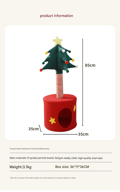 Festive Christmas Tree Cat Scratcher & Condo | 2-in-1 Sisal Post with Cozy Hideaway Bed V888-ELOSUNG34365