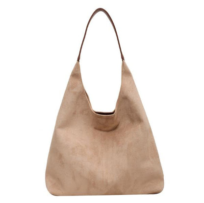 Beige Chic Faux Suede Tote Bag with Matching Pouch | Large Capacity Slouchy Shoulder Bag V888-ELOSUNG34373