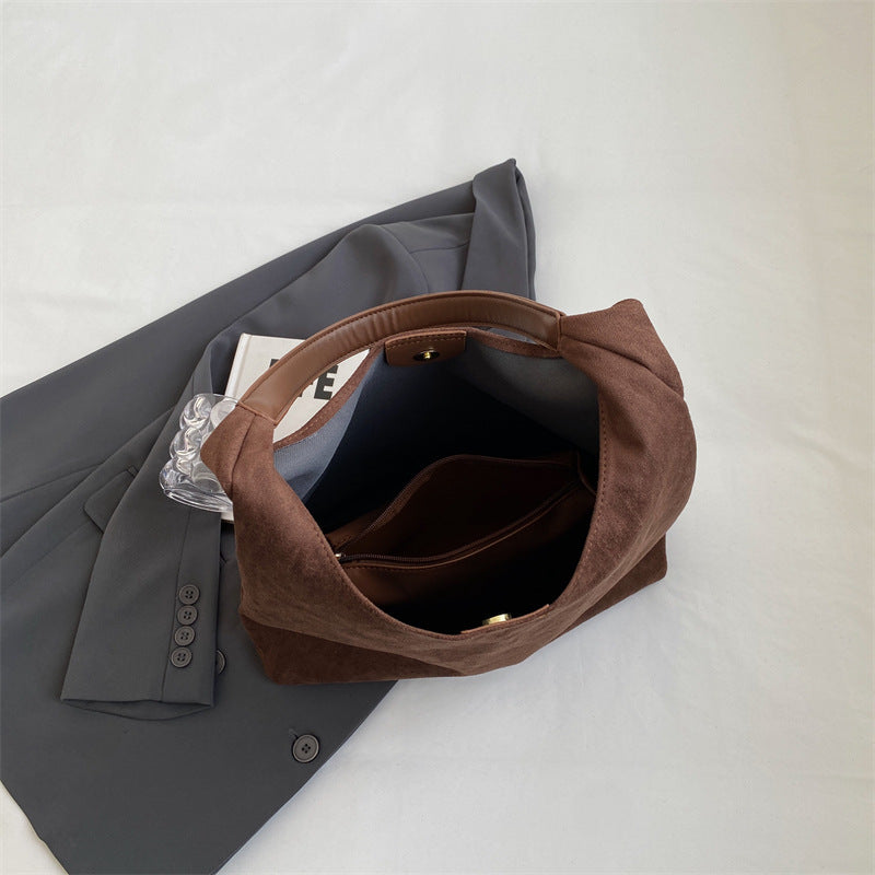 Beige Chic Faux Suede Tote Bag with Matching Pouch | Large Capacity Slouchy Shoulder Bag V888-ELOSUNG34373