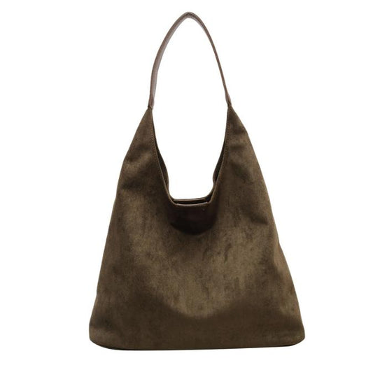 Greenish-brown Chic Faux Suede Tote Bag with Matching Pouch | Large Capacity Slouchy Shoulder Bag V888-ELOSUNG34374