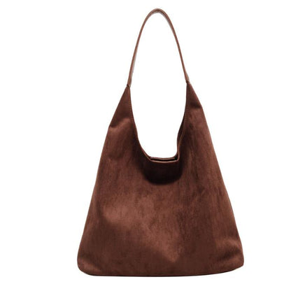 Coffee color Chic Faux Suede Tote Bag with Matching Pouch | Large Capacity Slouchy Shoulder Bag V888-ELOSUNG34375