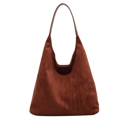 Brown Chic Faux Suede Tote Bag with Matching Pouch | Large Capacity Slouchy Shoulder Bag V888-ELOSUNG34376