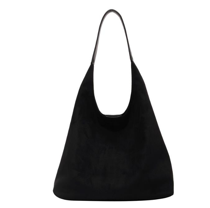 Black Chic Faux Suede Tote Bag with Matching Pouch | Large Capacity Slouchy Shoulder Bag V888-ELOSUNG34377