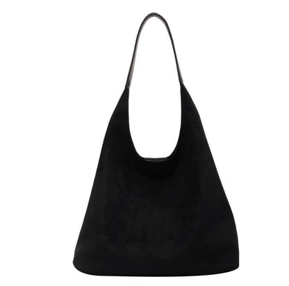 Black Chic Faux Suede Tote Bag with Matching Pouch | Large Capacity Slouchy Shoulder Bag V888-ELOSUNG34377