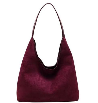 Wine red Chic Faux Suede Tote Bag with Matching Pouch | Large Capacity Slouchy Shoulder Bag V888-ELOSUNG34378