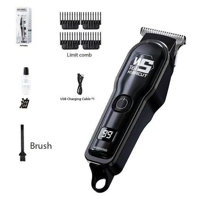 Black Professional Cordless Hair Clippers - USB Rechargeable Trimmer with LED Display for Barbers & Home V888-ELOSUNG34382