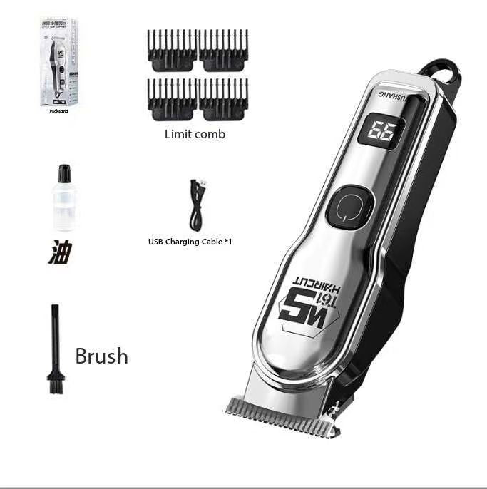 Silver Professional Cordless Hair Clippers - USB Rechargeable Trimmer with LED Display for Barbers & Home V888-ELOSUNG34383