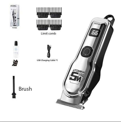 Silver Professional Cordless Hair Clippers - USB Rechargeable Trimmer with LED Display for Barbers & Home V888-ELOSUNG34383