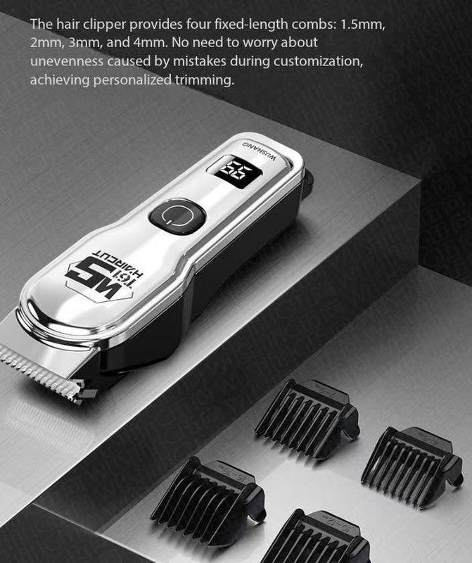 Silver Professional Cordless Hair Clippers - USB Rechargeable Trimmer with LED Display for Barbers & Home V888-ELOSUNG34383