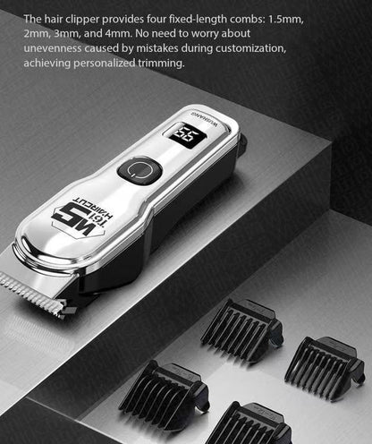 Silver Professional Cordless Hair Clippers - USB Rechargeable Trimmer with LED Display for Barbers & Home V888-ELOSUNG34383