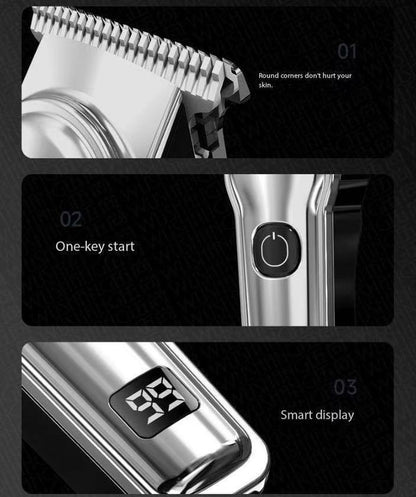 Silver Professional Cordless Hair Clippers - USB Rechargeable Trimmer with LED Display for Barbers & Home V888-ELOSUNG34383