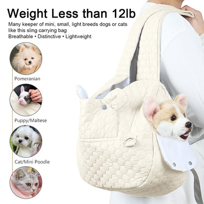 Khaki Hands-Free Quilted Pet Carrier Sling - Soft & Comfortable Front Pack for Small Dogs and Cats V888-ELOSUNG34392