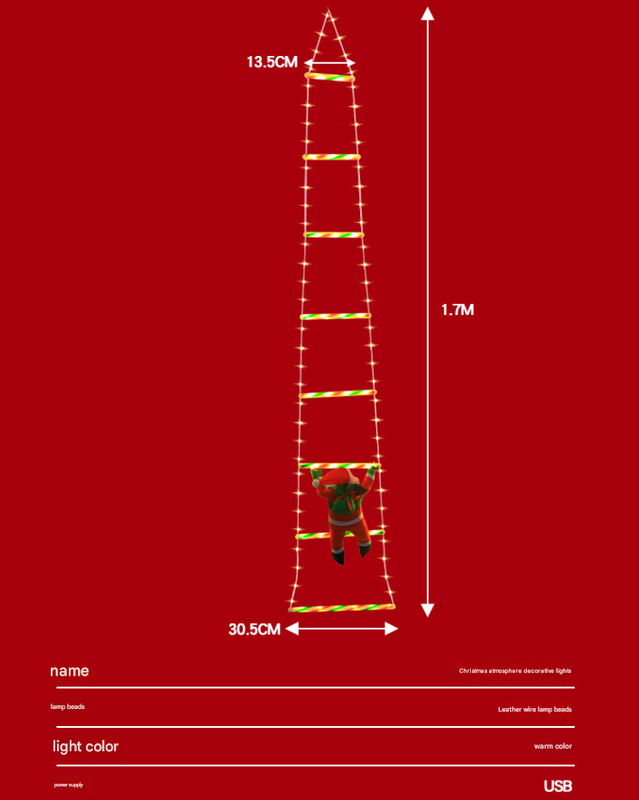 Festive Climbing Santa LED Ladder Light - USB Powered Outdoor Christmas Hanging Decoration with Remote(1.7m) V888-ELOSUNG34402
