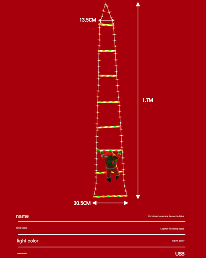 Festive Climbing Santa LED Ladder Light - USB Powered Outdoor Christmas Hanging Decoration with Remote(1.7m) V888-ELOSUNG34402