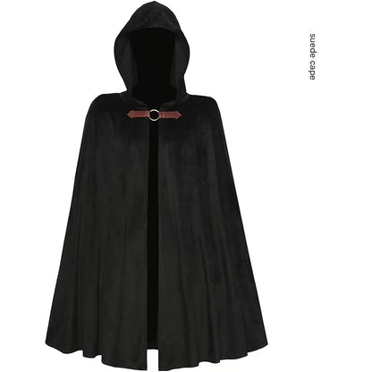 Black Shadow Wanderer Hooded Cape - Premium Velvet Robe for Jedi, Wizard & Medieval Cosplay V888-ELOSUNG34412