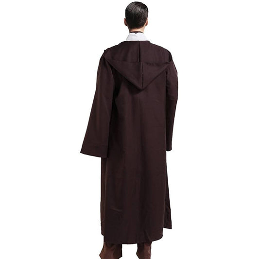 Black Shadow Wanderer Hooded Cape - Premium Velvet Robe for Jedi, Wizard & Medieval Cosplay V888-ELOSUNG34412