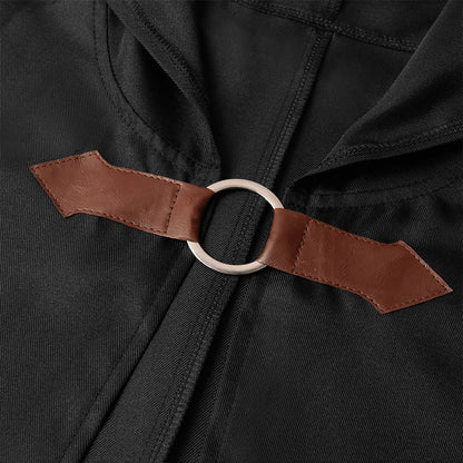 Black Shadow Wanderer Hooded Cape - Premium Velvet Robe for Jedi, Wizard & Medieval Cosplay V888-ELOSUNG34412