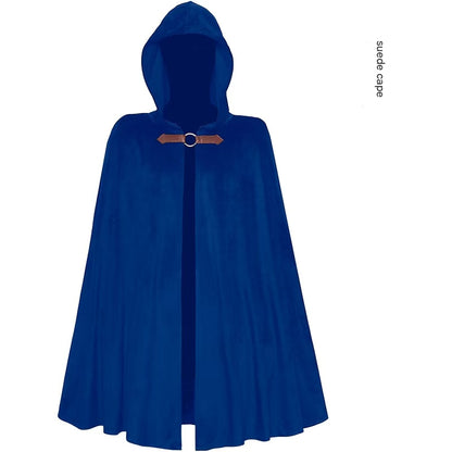 Blue Shadow Wanderer Hooded Cape - Premium Velvet Robe for Jedi, Wizard & Medieval Cosplay V888-ELOSUNG34413