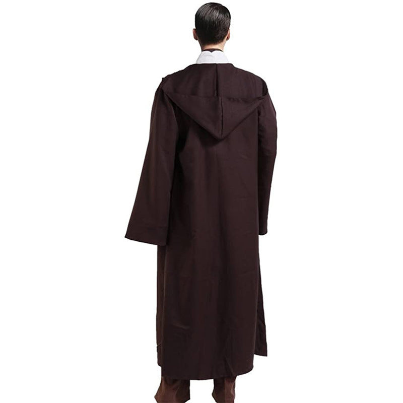 Blue Shadow Wanderer Hooded Cape - Premium Velvet Robe for Jedi, Wizard & Medieval Cosplay V888-ELOSUNG34413
