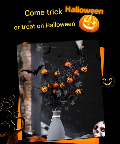 Halloween Black Twig & Pumpkin Stems (2-Pack) - Artificial Floral Picks for Spooky Arrangements V888-ELOSUNG34415