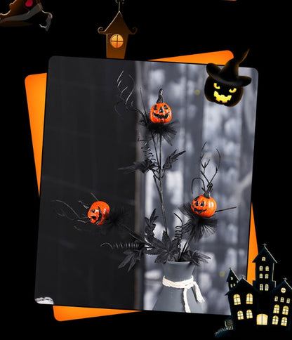 Halloween Black Twig & Pumpkin Stems (2-Pack) - Artificial Floral Picks for Spooky Arrangements V888-ELOSUNG34415