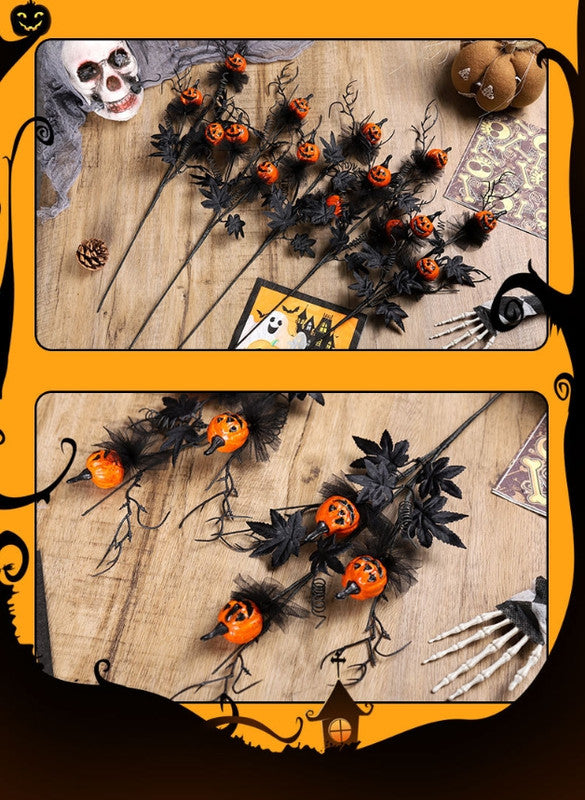 Halloween Black Twig & Pumpkin Stems (2-Pack) - Artificial Floral Picks for Spooky Arrangements V888-ELOSUNG34415