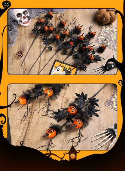Halloween Black Twig & Pumpkin Stems (2-Pack) - Artificial Floral Picks for Spooky Arrangements V888-ELOSUNG34415