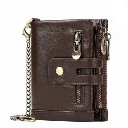 Coffee Genuine Leather Men's RFID Blocking Wallet - High Capacity Trifold with Zipper Coin Pocket V888-ELOSUNG34433