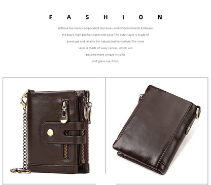 Coffee Genuine Leather Men's RFID Blocking Wallet - High Capacity Trifold with Zipper Coin Pocket V888-ELOSUNG34433
