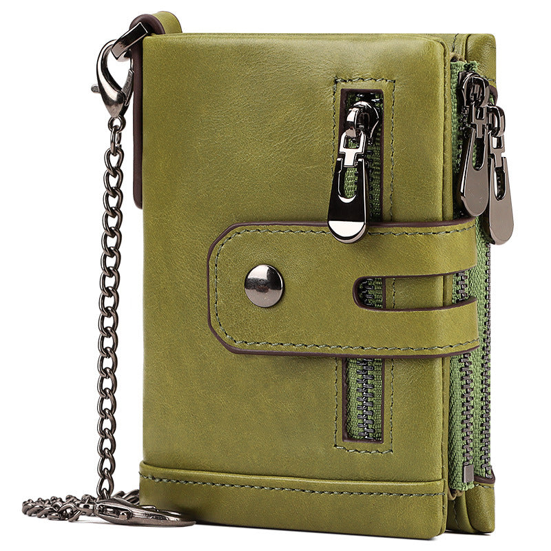 Green Genuine Leather Men's RFID Blocking Wallet - High Capacity Trifold with Zipper Coin Pocket V888-ELOSUNG34434