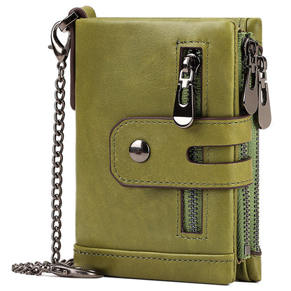 Green Genuine Leather Men's RFID Blocking Wallet - High Capacity Trifold with Zipper Coin Pocket V888-ELOSUNG34434