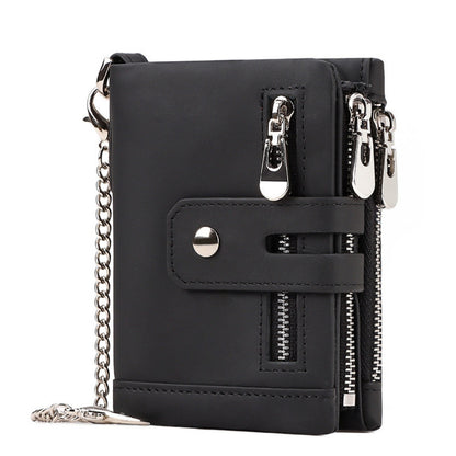 Black Genuine Leather Men's RFID Blocking Wallet - High Capacity Trifold with Zipper Coin Pocket V888-ELOSUNG34436