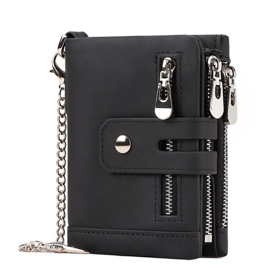 Black Genuine Leather Men's RFID Blocking Wallet - High Capacity Trifold with Zipper Coin Pocket V888-ELOSUNG34436