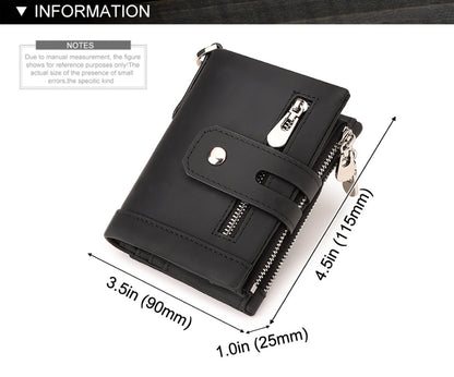 Black Genuine Leather Men's RFID Blocking Wallet - High Capacity Trifold with Zipper Coin Pocket V888-ELOSUNG34436