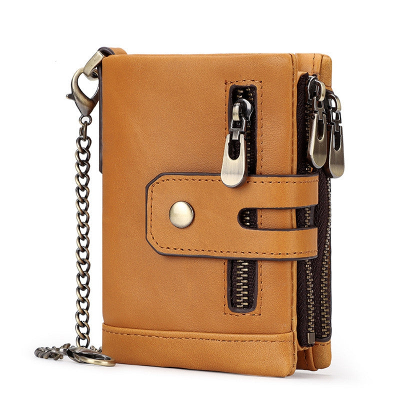 Brown Genuine Leather Men's RFID Blocking Wallet - High Capacity Trifold with Zipper Coin Pocket V888-ELOSUNG34437
