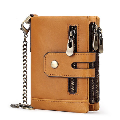 Brown Genuine Leather Men's RFID Blocking Wallet - High Capacity Trifold with Zipper Coin Pocket V888-ELOSUNG34437