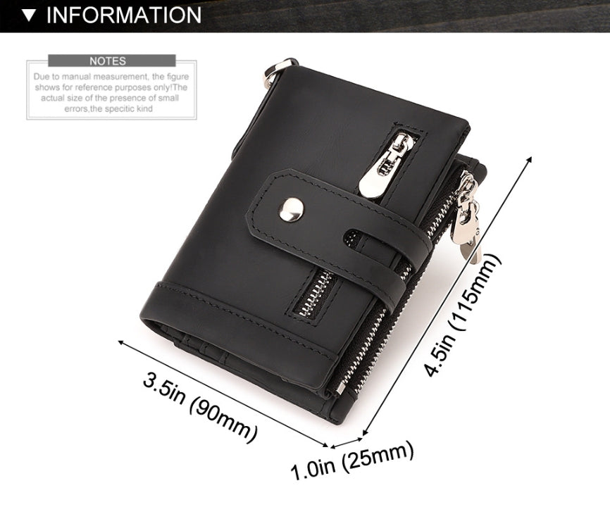 Brown Genuine Leather Men's RFID Blocking Wallet - High Capacity Trifold with Zipper Coin Pocket V888-ELOSUNG34437