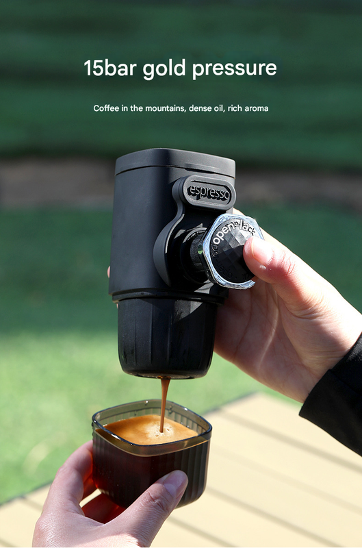 Black Portable Hand Press Espresso Machine - Compatible with Espresso Capsules and Ground Coffee for Home, V888-ELOSUNG34441