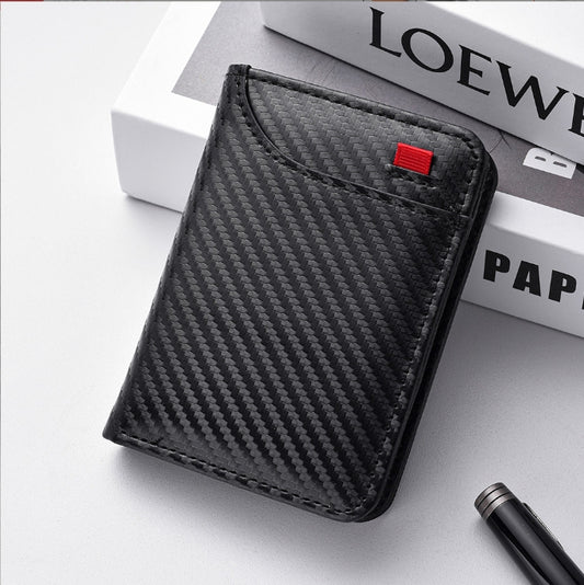Black Sleek Carbon Fiber Vertical Wallet for Men - Slim Bifold Card Holder with Clear ID Window V888-ELOSUNG34463