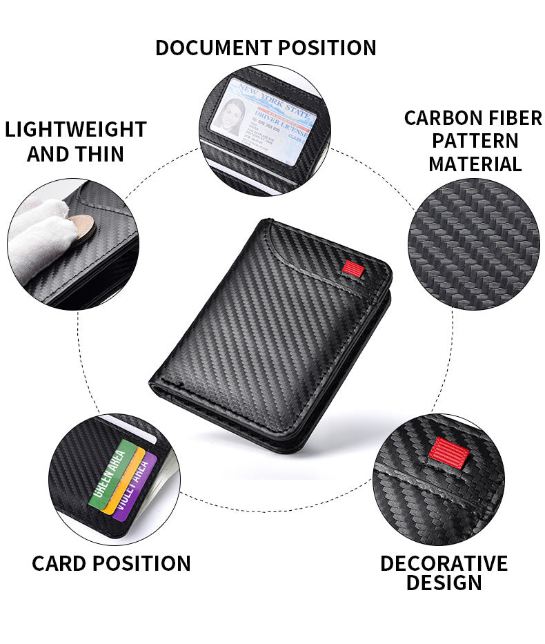Black Sleek Carbon Fiber Vertical Wallet for Men - Slim Bifold Card Holder with Clear ID Window V888-ELOSUNG34463