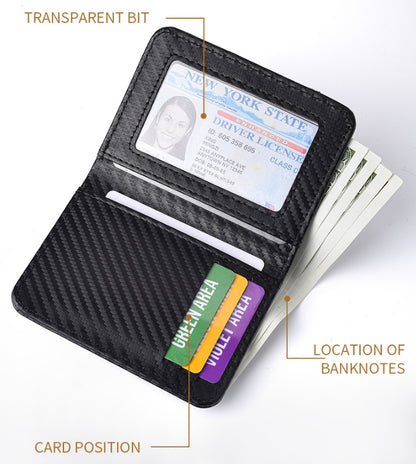Black Sleek Carbon Fiber Vertical Wallet for Men - Slim Bifold Card Holder with Clear ID Window V888-ELOSUNG34463