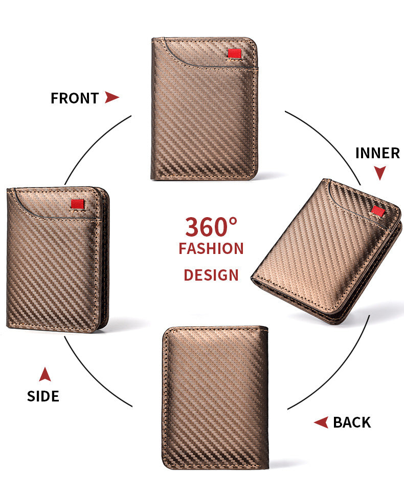 Coffee-colored Sleek Carbon Fiber Vertical Wallet for Men - Slim Bifold Card Holder with Clear ID Window V888-ELOSUNG34464